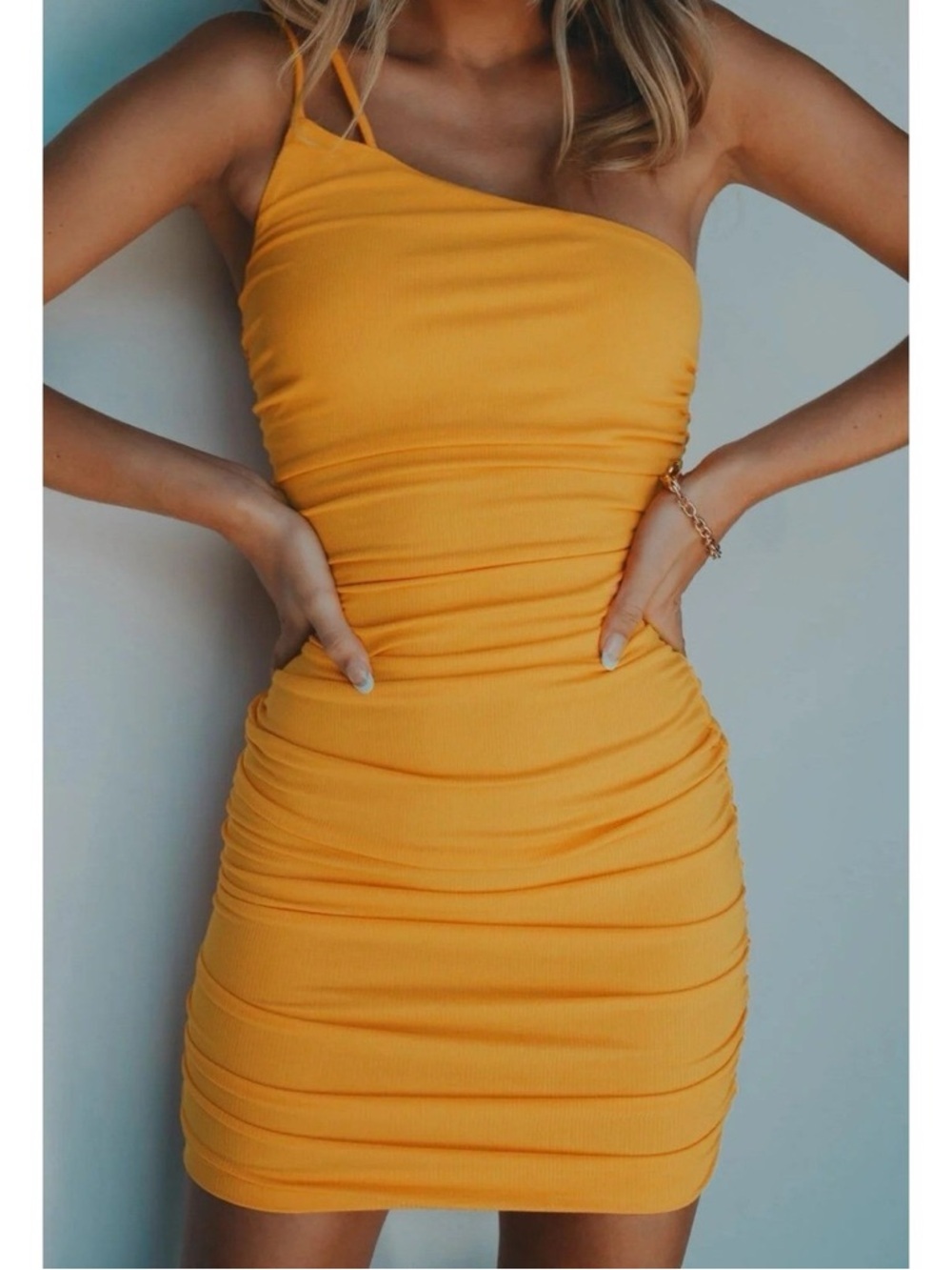 Princess Polly One-Shoulder Orange Ruched Midi Dress